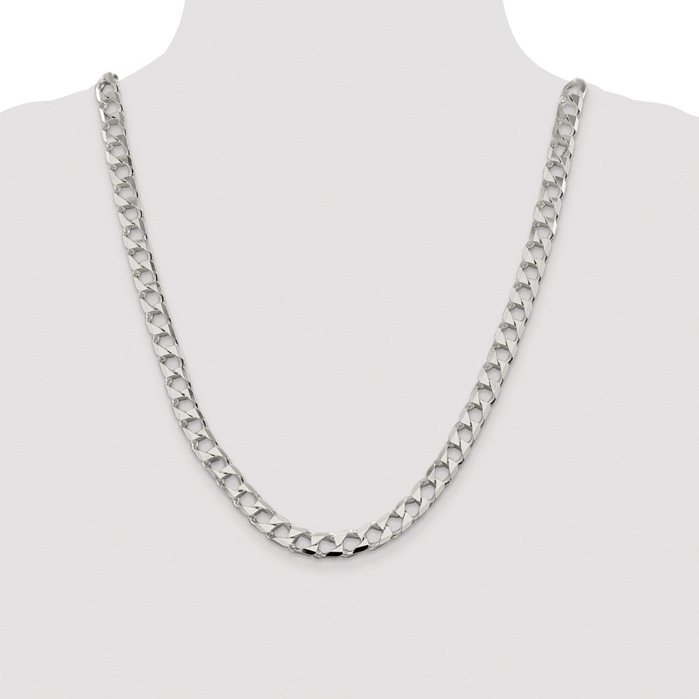Sterling Silver Rhodium-plated 8.6mm D/C Square Curb 24 Inch Chain