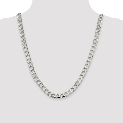 Sterling Silver Rhodium-plated 8.6mm D/C Square Curb 24 Inch Chain