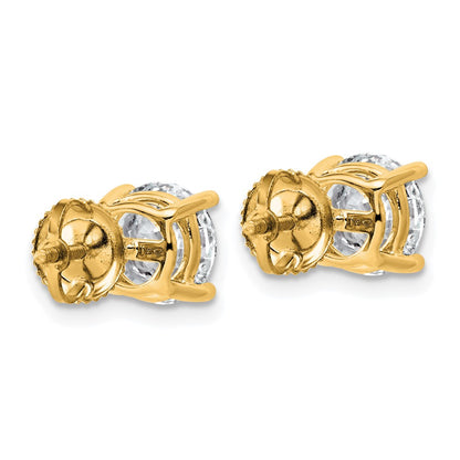 14K Yellow Gold 4 carat Lab Grown Diamond VS+ F+ Round Complete Four Prong Lightweight Screwback Stud Earrings