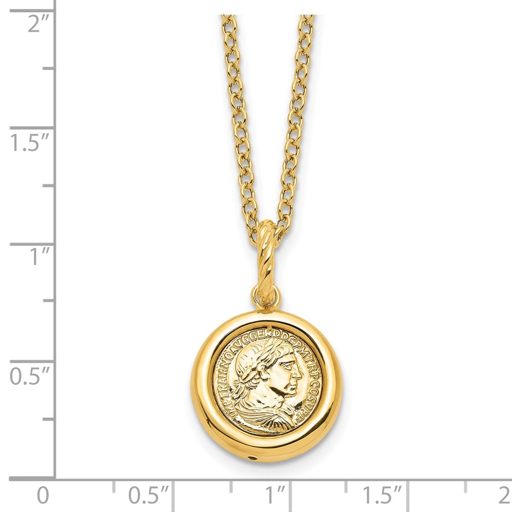 14K Yellow Gold Polished Replica Roman Coin 18in Necklace
