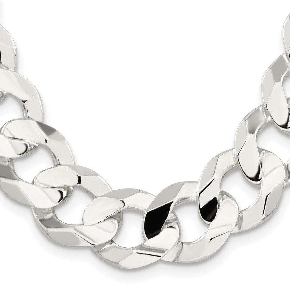 Sterling Silver Rhodium-plated 15.75mm Concave Beveled Curb 20 Inch Chain