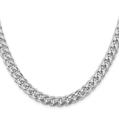 Sterling Silver Rhodium-plated 8.5mm Domed w/ Side D/C Curb 24 Inch Chain