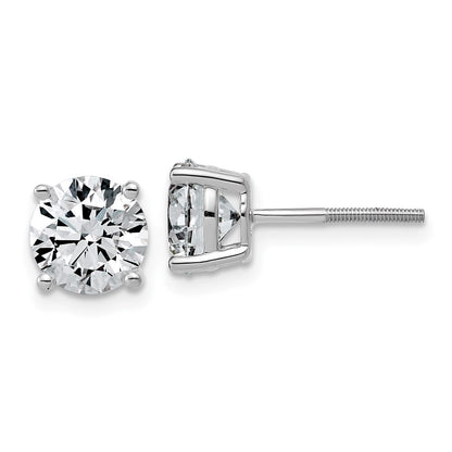 14K White Gold 4 carat Lab Grown Diamond VS+ F+ Round Complete Four Prong Lightweight Screwback Stud Earrings