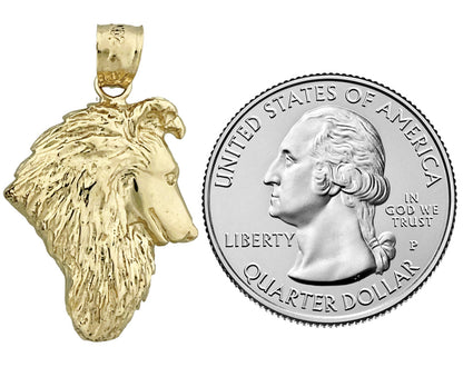 14K Gold Collie Head Dog Pendant
