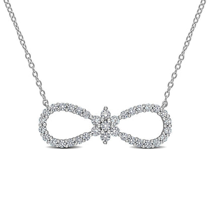 White Lab-Created Sapphire Infinity with Flower Necklace in Sterling Silver - 17"