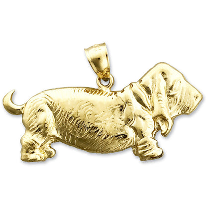 14K Gold 30MM Wide Basset Hound Pendant