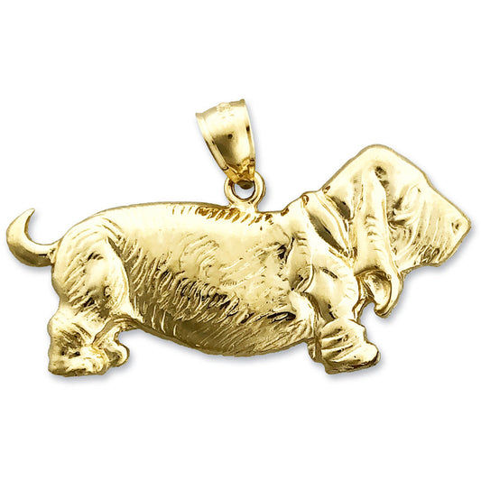 14K Gold 30MM Wide Basset Hound Pendant