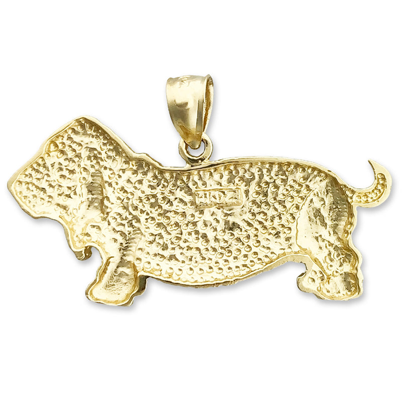 14K Gold 30MM Wide Basset Hound Pendant