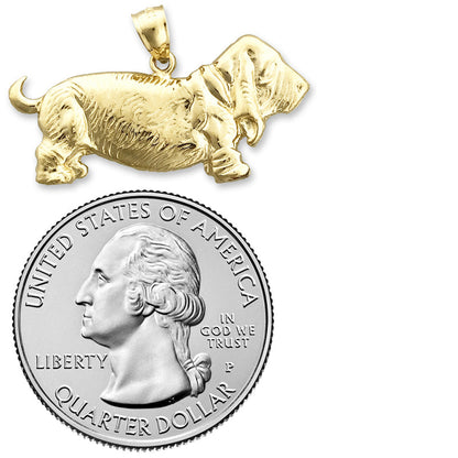 14K Gold 30MM Wide Basset Hound Pendant