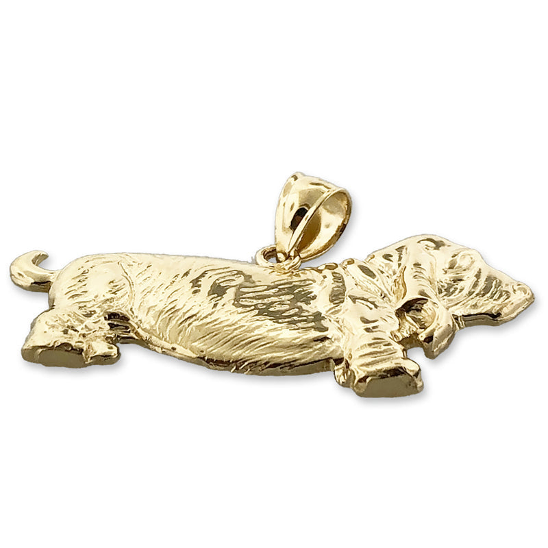 14K Gold 30MM Wide Basset Hound Pendant