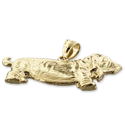14K Gold 30MM Wide Basset Hound Pendant