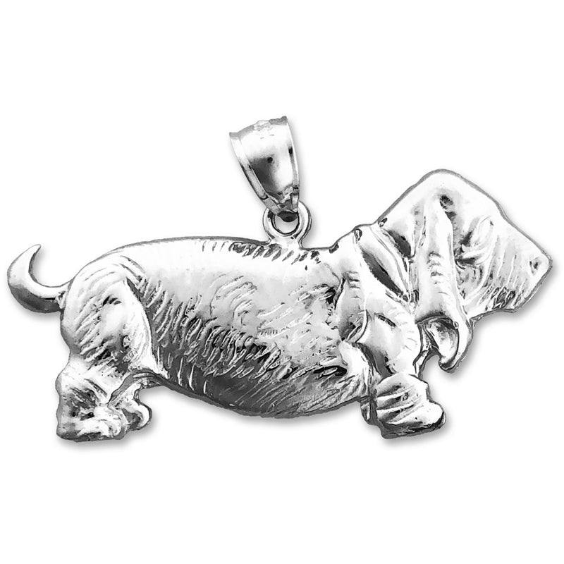 14K Gold 30MM Wide Basset Hound Pendant