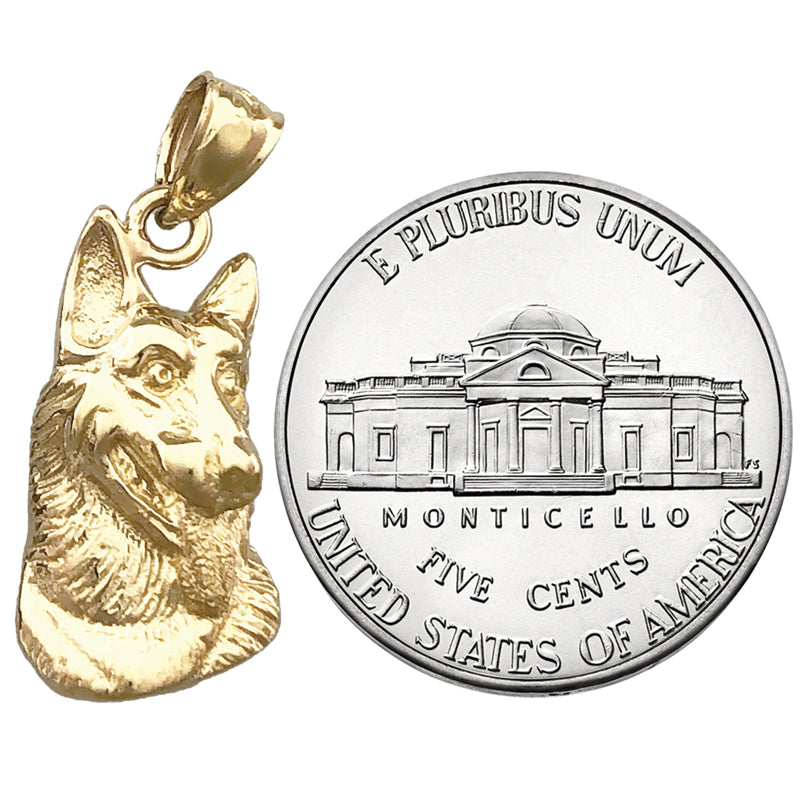 14K Gold German Shepherd Face Charm