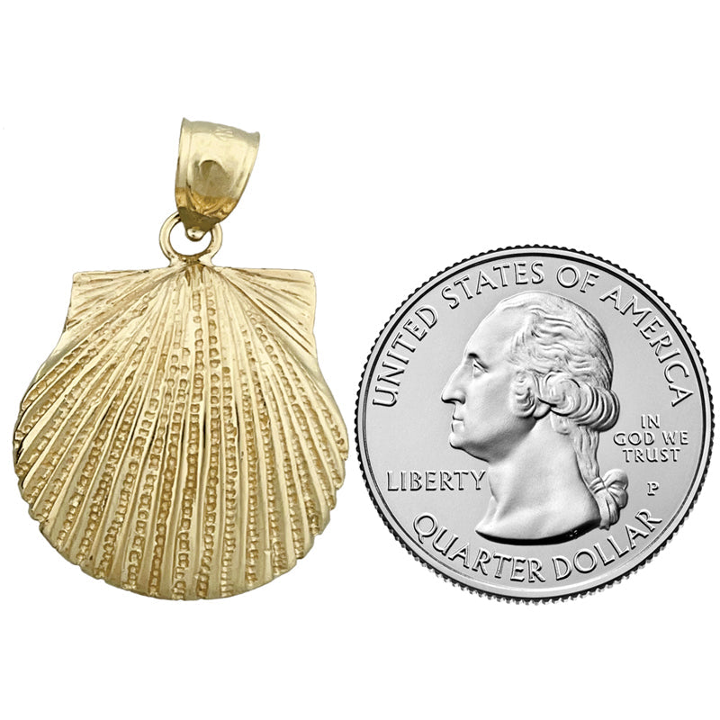 14K Gold 22 MM Scallop Shell Pendant