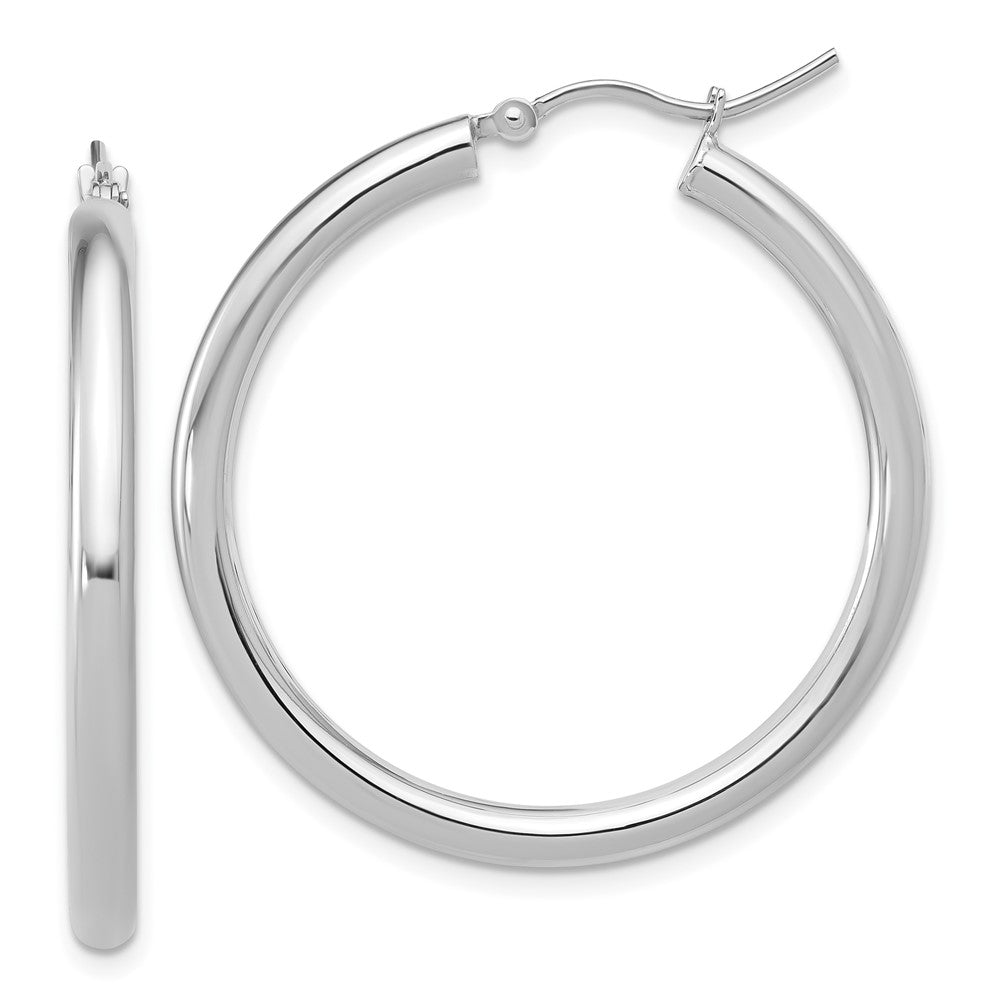 14K White Gold Polished Hoop Earrings