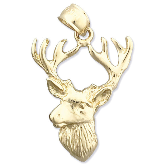 14K Gold 23MM Deer Head with Antlers Pendant