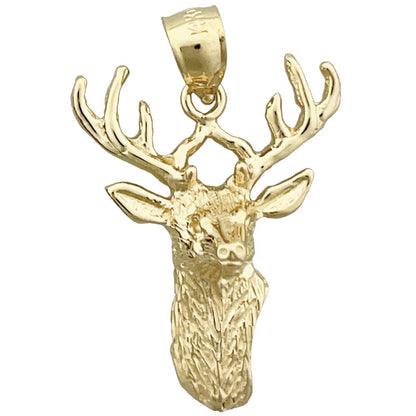 14K Gold Stag Head with Antlers Pendant