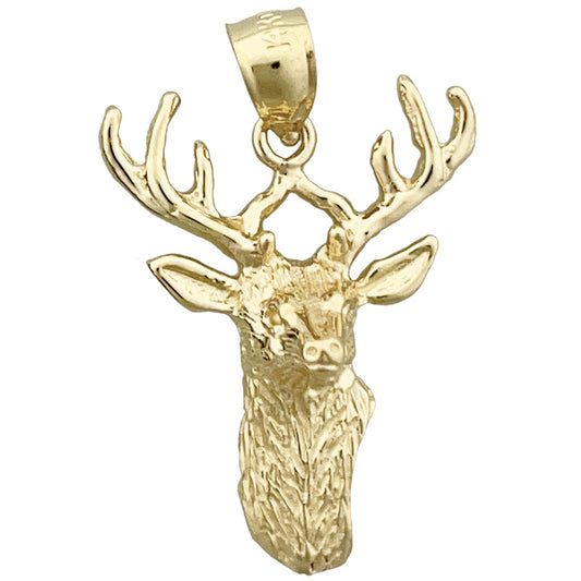 14K Gold Stag Head with Antlers Pendant