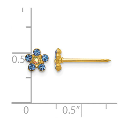 14K Yellow Gold Blue/aurora Borealis Crystal Flower Earrings