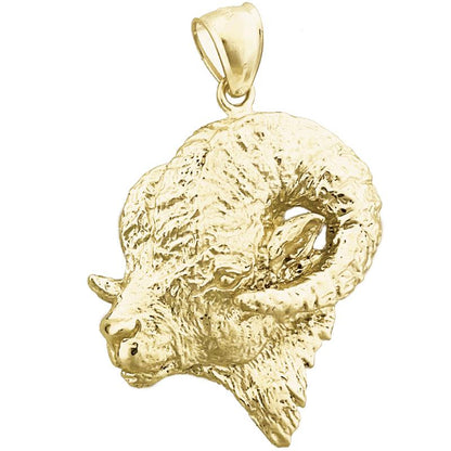 14K Gold 32MM Ram&#39;s Head Pendant