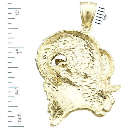 14K Gold 32MM Ram&#39;s Head Pendant