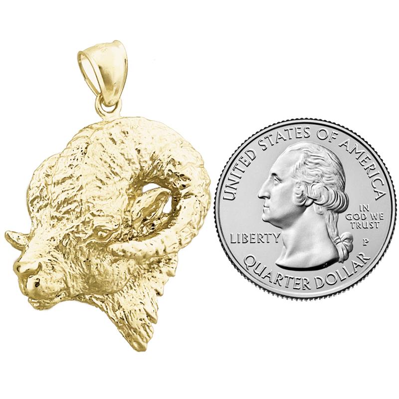 14K Gold 32MM Ram&#39;s Head Pendant