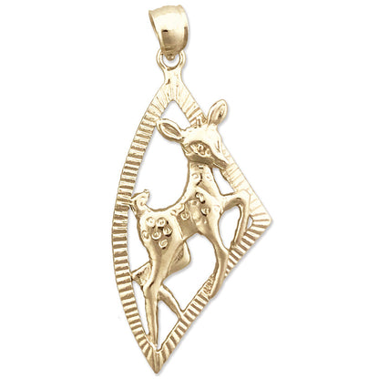 14K Gold Bambi Deer Pendant Medallion
