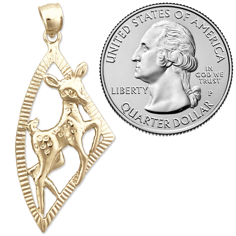14K Gold Bambi Deer Pendant Medallion