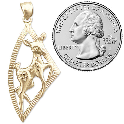 14K Gold Bambi Deer Pendant Medallion
