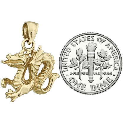 14K Gold 3-D Mythical Winged Dragon Charm