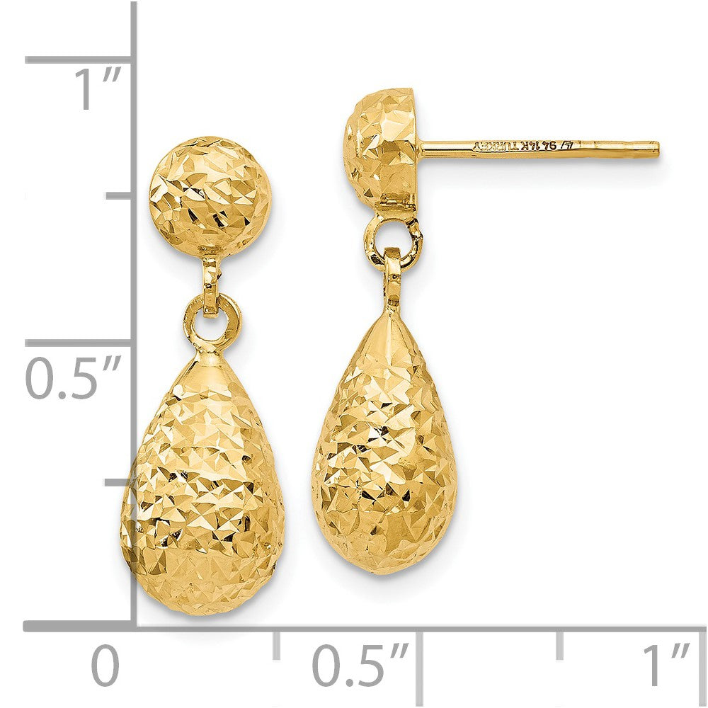 14K Yellow Gold D/C Post Dangle Earrings