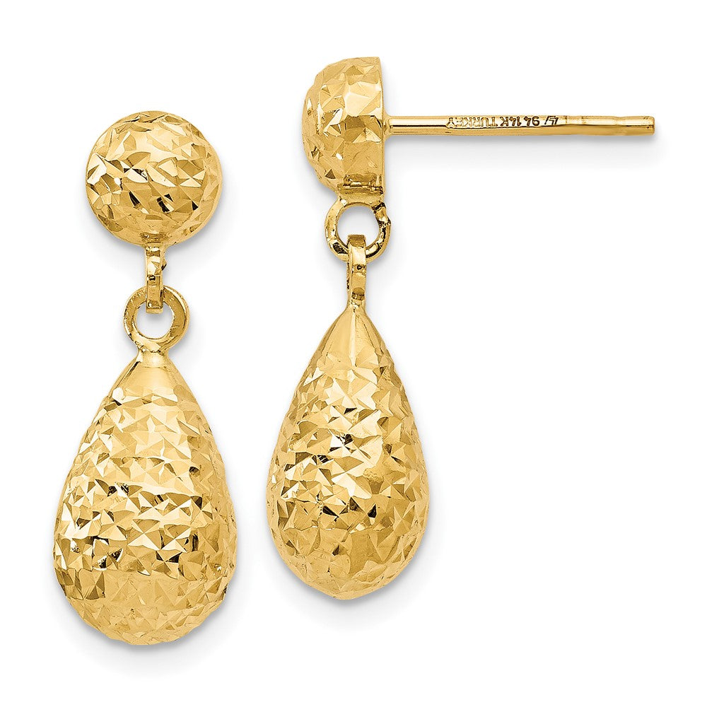 14K Yellow Gold D/C Post Dangle Earrings
