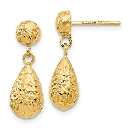 14K Yellow Gold D/C Post Dangle Earrings