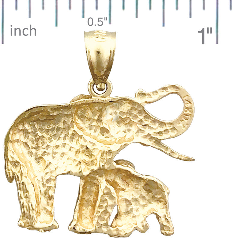 14K Gold 24MM Elephant and Calf Pendant