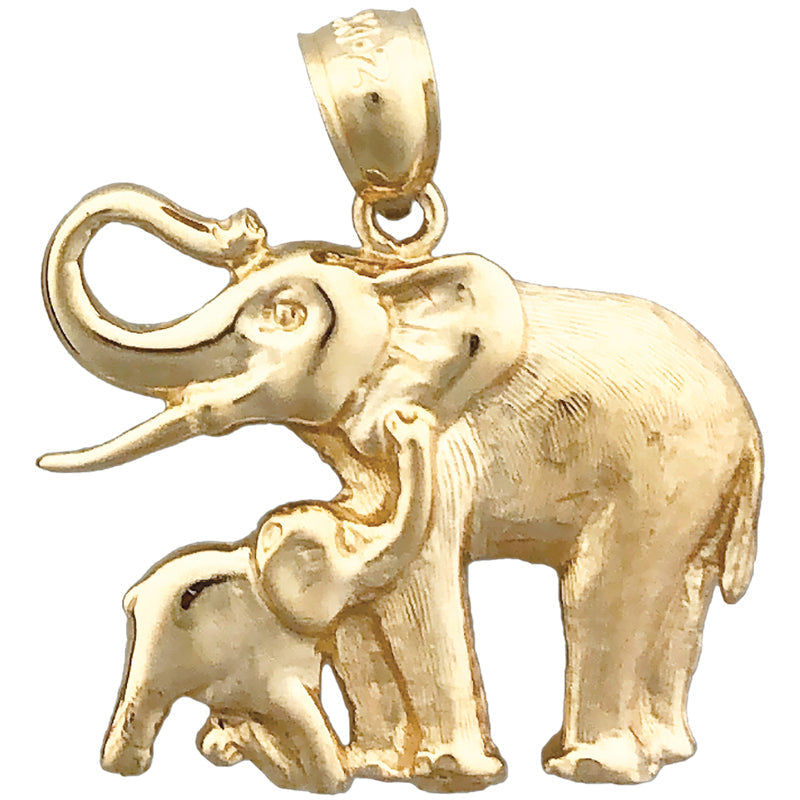 14K Gold 24MM Elephant and Calf Pendant