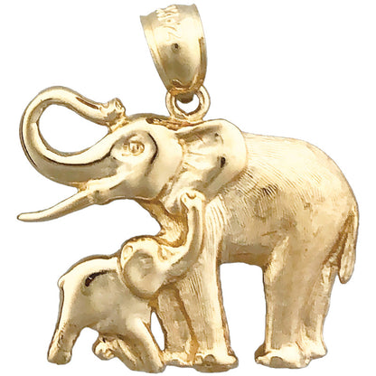 14K Gold 24MM Elephant and Calf Pendant