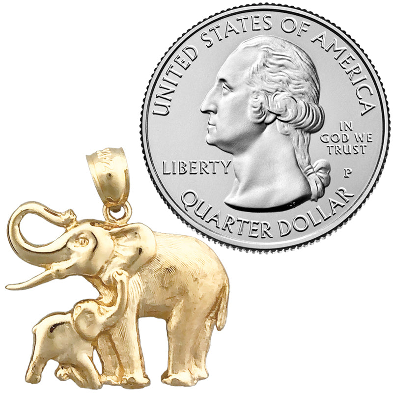 14K Gold 24MM Elephant and Calf Pendant