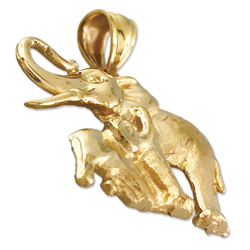 14K Gold 24MM Elephant and Calf Pendant
