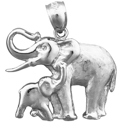14K Gold 24MM Elephant and Calf Pendant