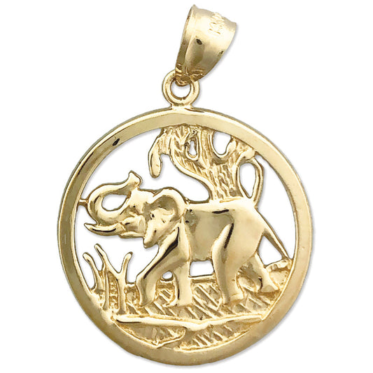 14K Gold Encircled Elephant Pendant