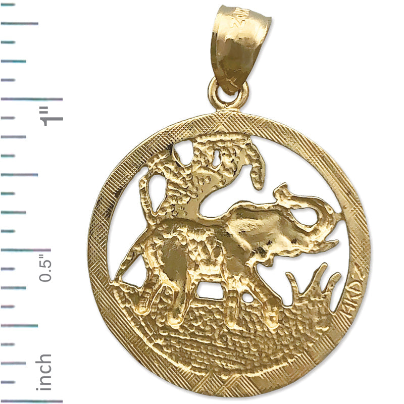 14K Gold Encircled Elephant Pendant