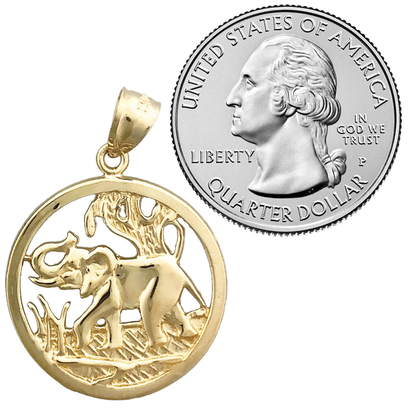 14K Gold Encircled Elephant Pendant