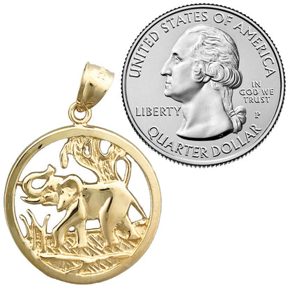 14K Gold Encircled Elephant Pendant