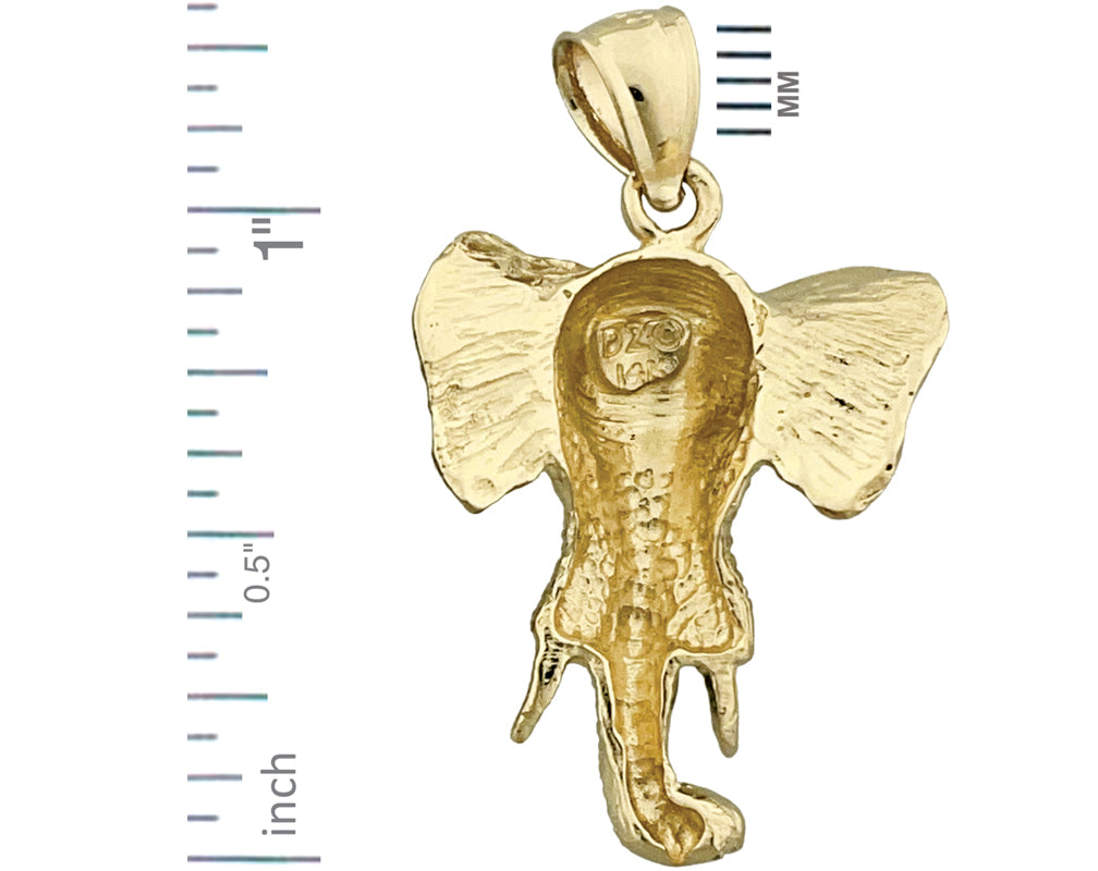 14K Gold 24MM Elephant Head Pendant