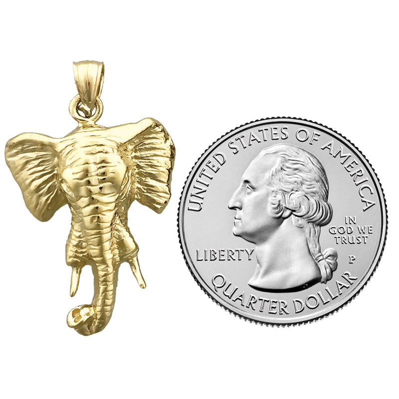 14K Gold 24MM Elephant Head Pendant