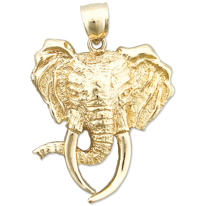 14K Gold Long Tusk Elephant Head Pendant