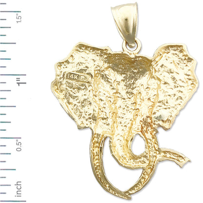 14K Gold Long Tusk Elephant Head Pendant