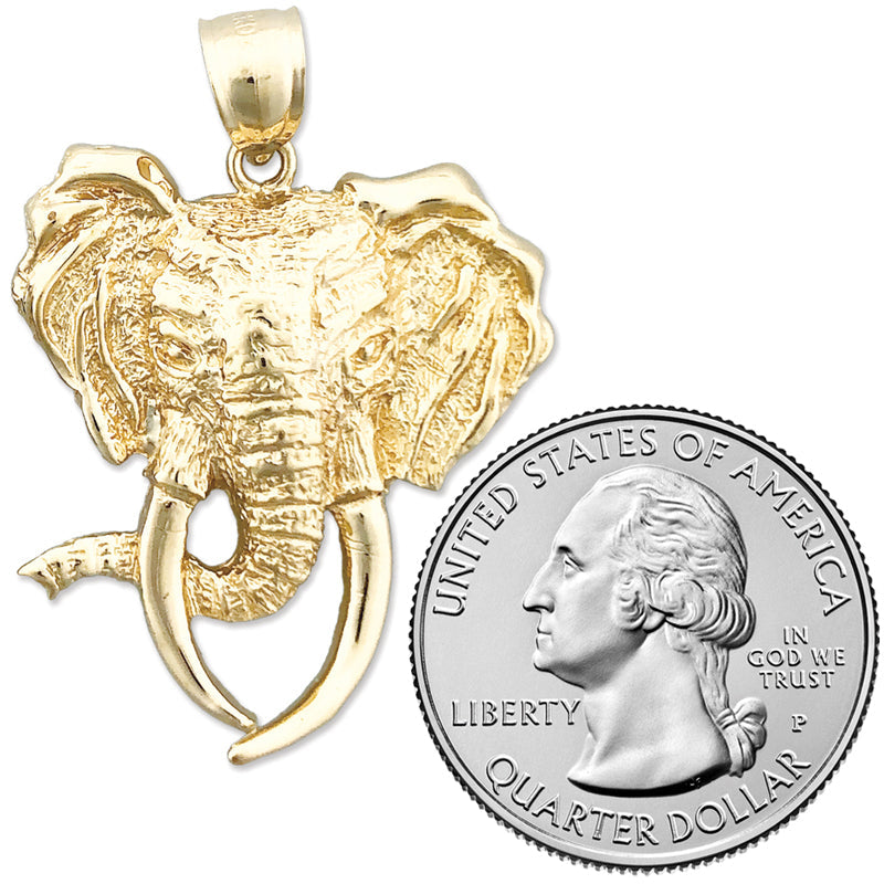 14K Gold Long Tusk Elephant Head Pendant