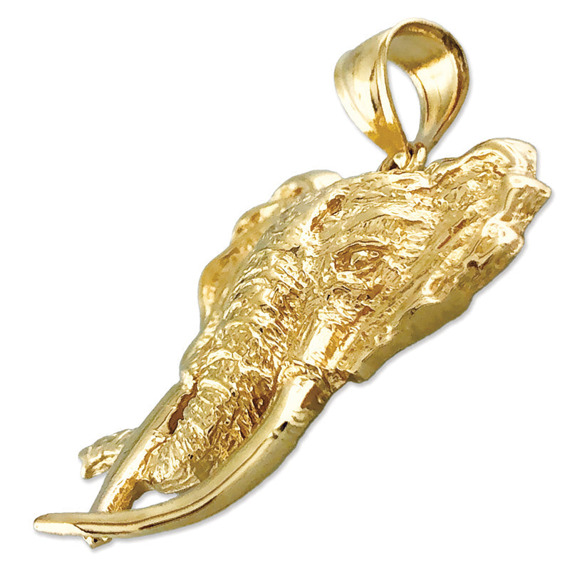14K Gold Long Tusk Elephant Head Pendant