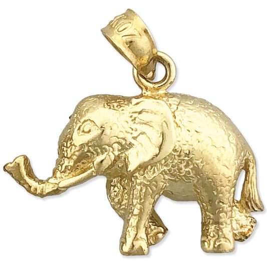 14K Gold Elephant with Long Trunk Charm
